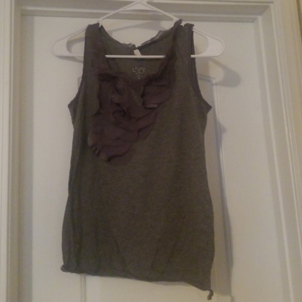 Ann Taylor Loft Small Petites Grey Ruffle Top